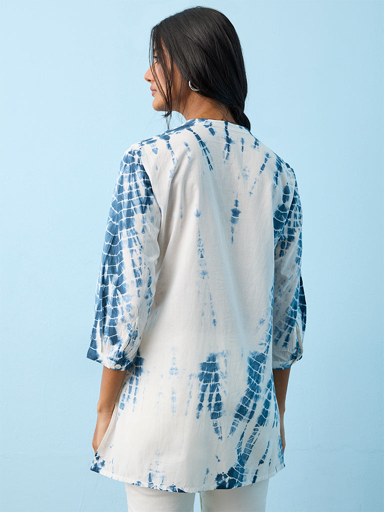 Utsa Blue Tie-Dye Pattern Cotton Tunic