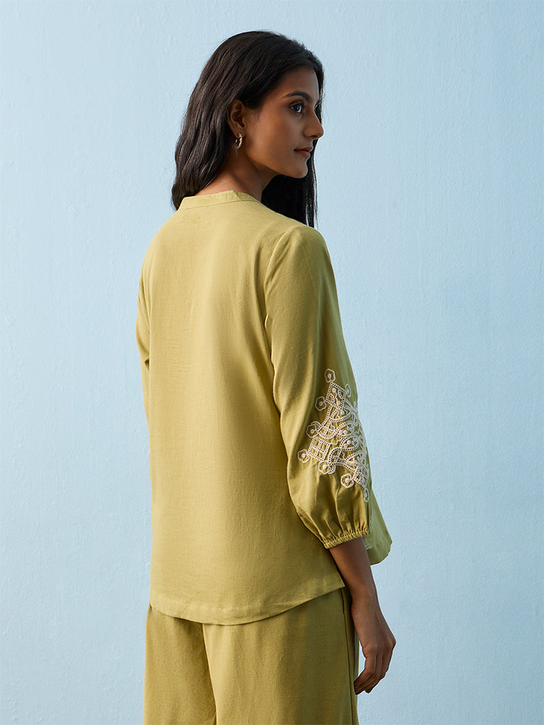 Utsa Green Embroidered Cotton Tunic