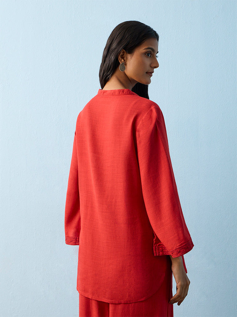 Utsa Red Botanical Embroidered Tunic