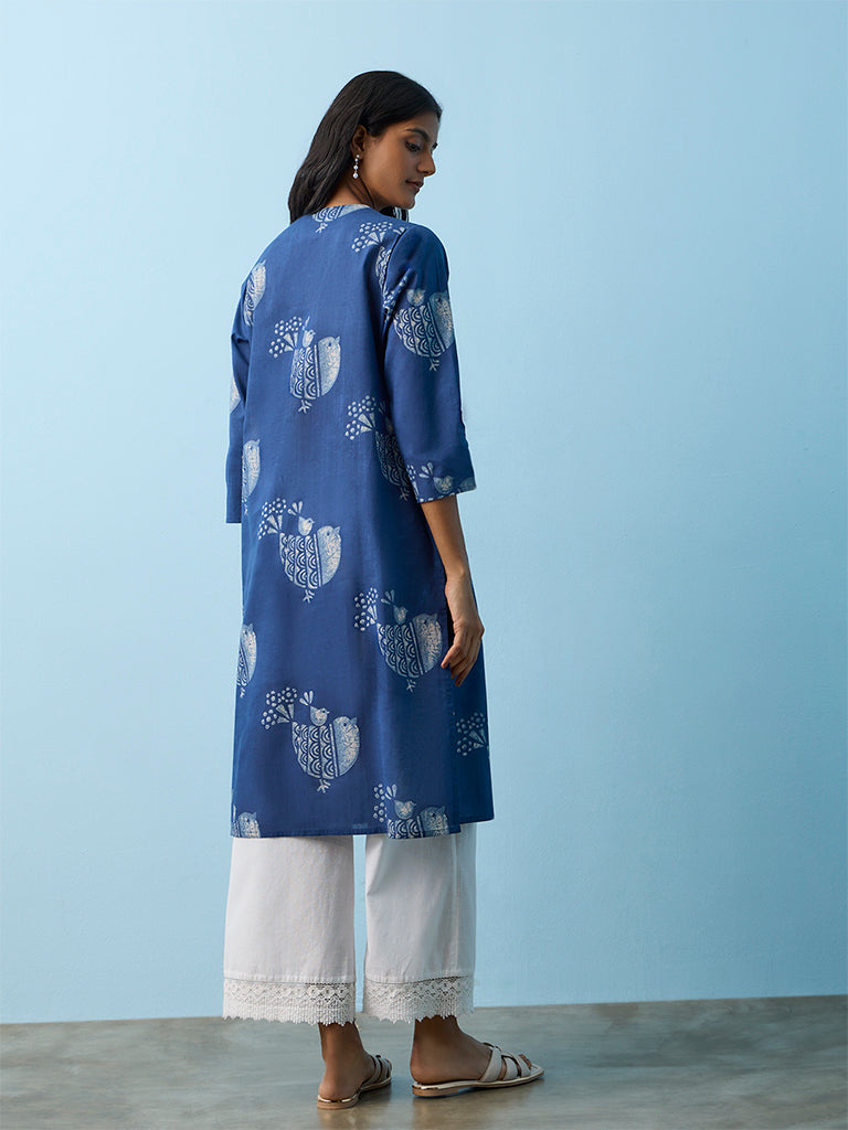 Utsa Indigo Printed Cotton A-Line Kurta