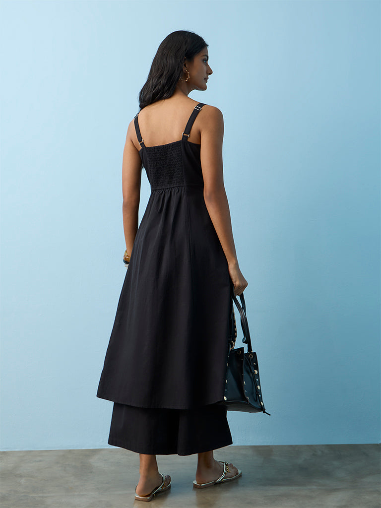Utsa Black Embellished Cotton A-Line Kurta