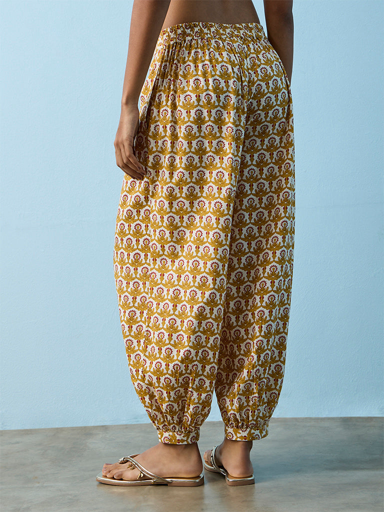 Utsa Off-White Floral Printed Harem Pants