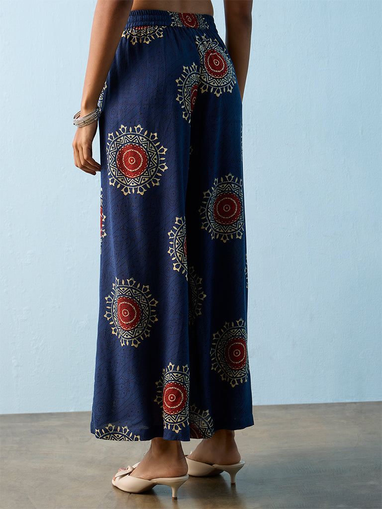 Utsa Indigo Printed Palazzos