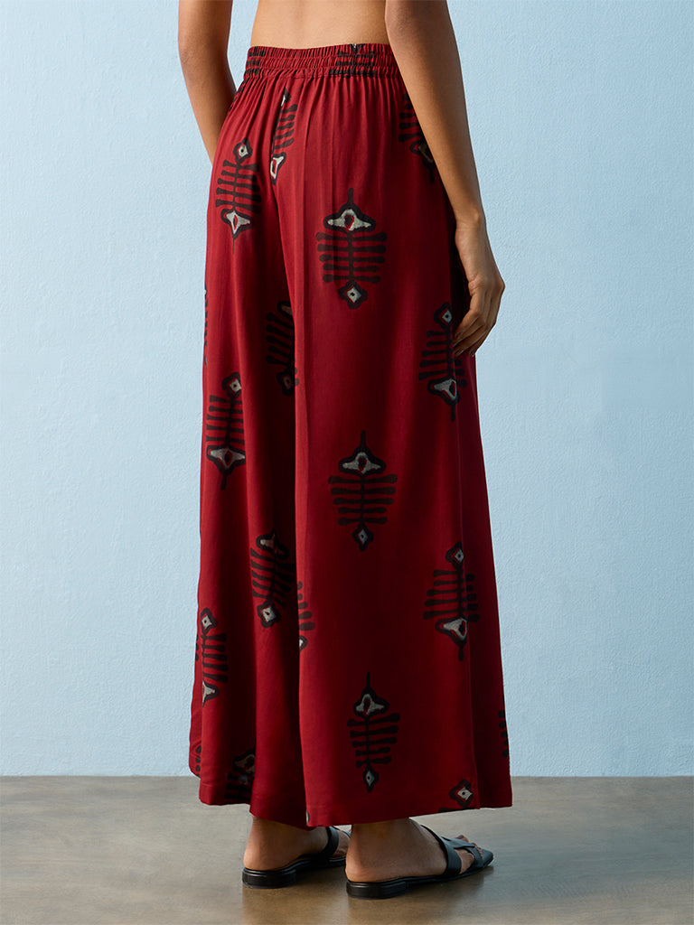 Utsa Red Fish Printed Palazzos