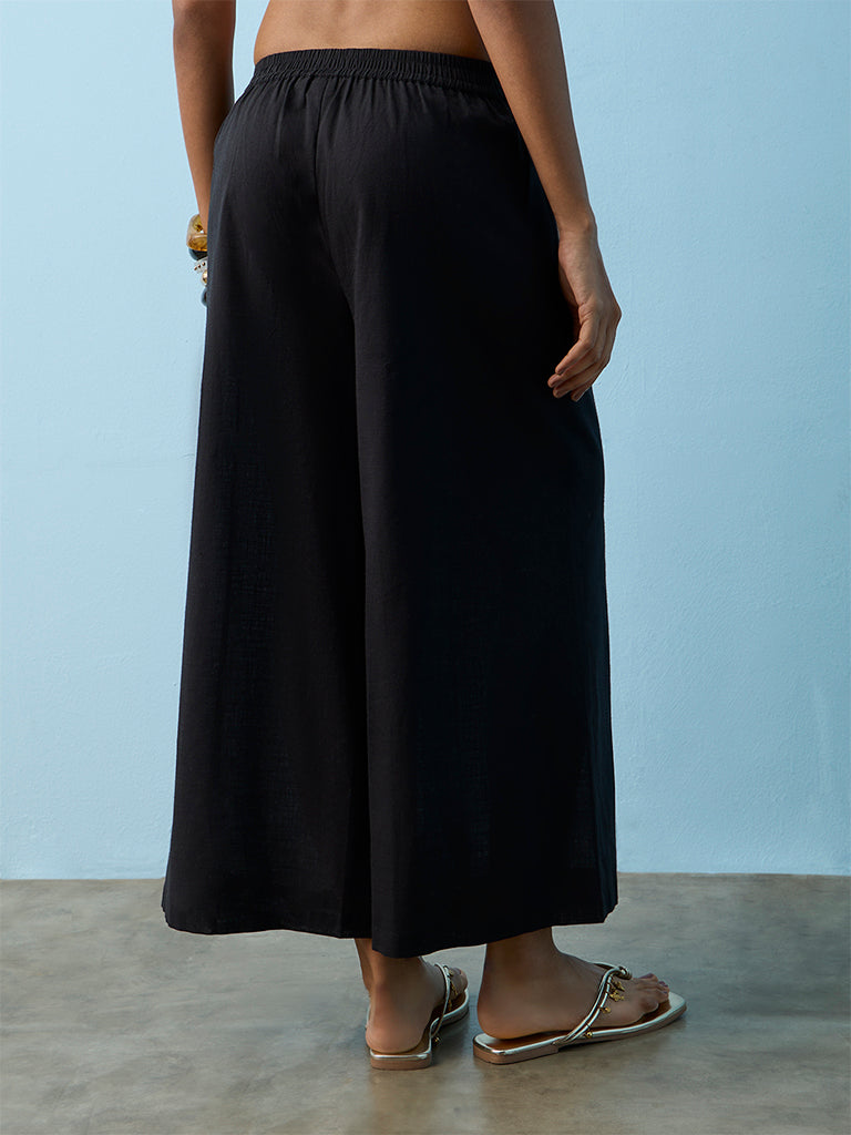 Utsa Black Solid Cotton Ethnic Pants