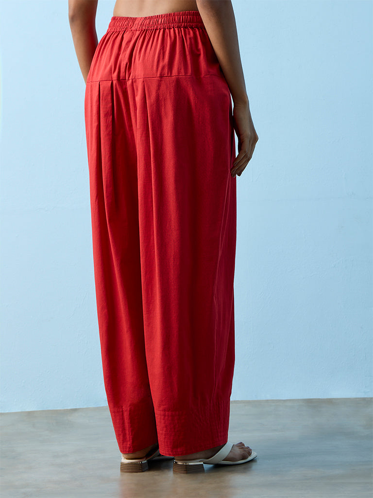 Utsa Red Cotton-Blend Salwar
