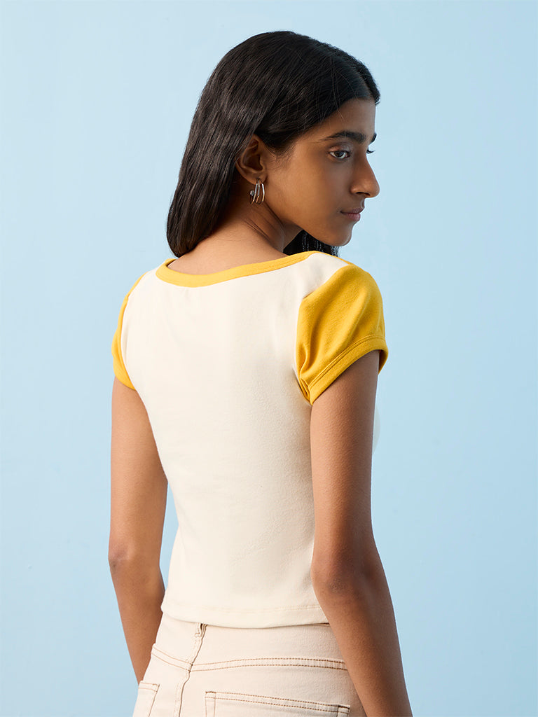 Nuon Beige Typographic Cotton T-Shirt