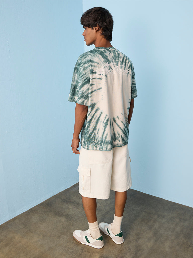 Nuon Green Tie-Dye Printed Relaxed-Fit Cotton T-Shirt