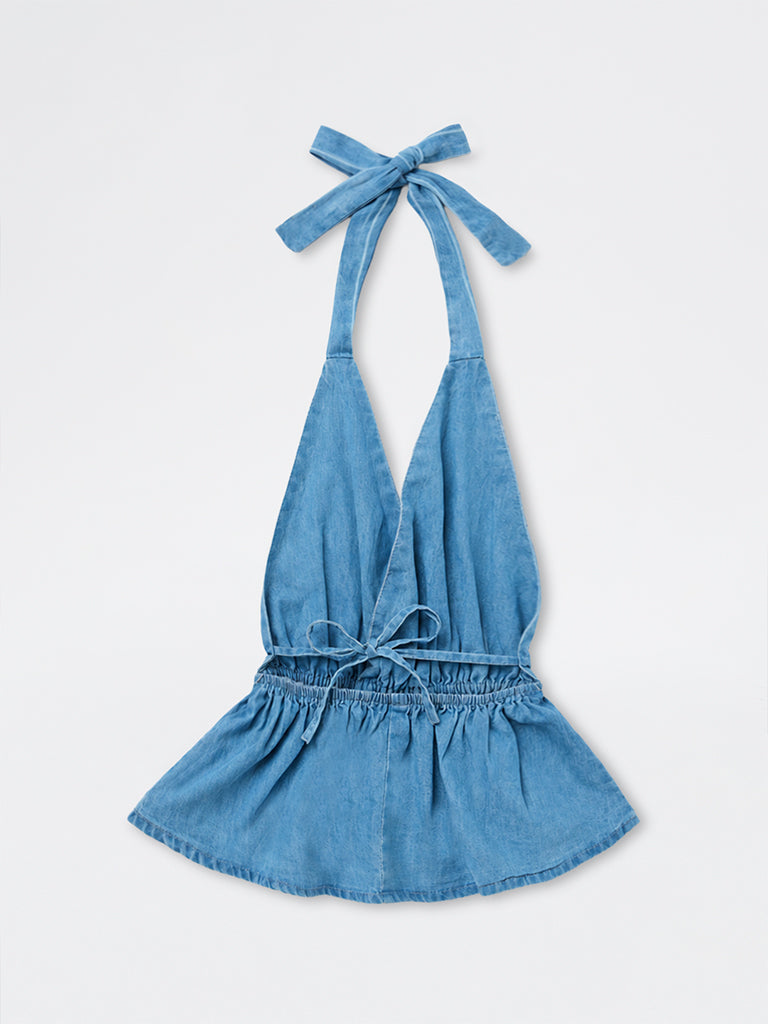 Girls Blue Denim Halter-Neck Top
