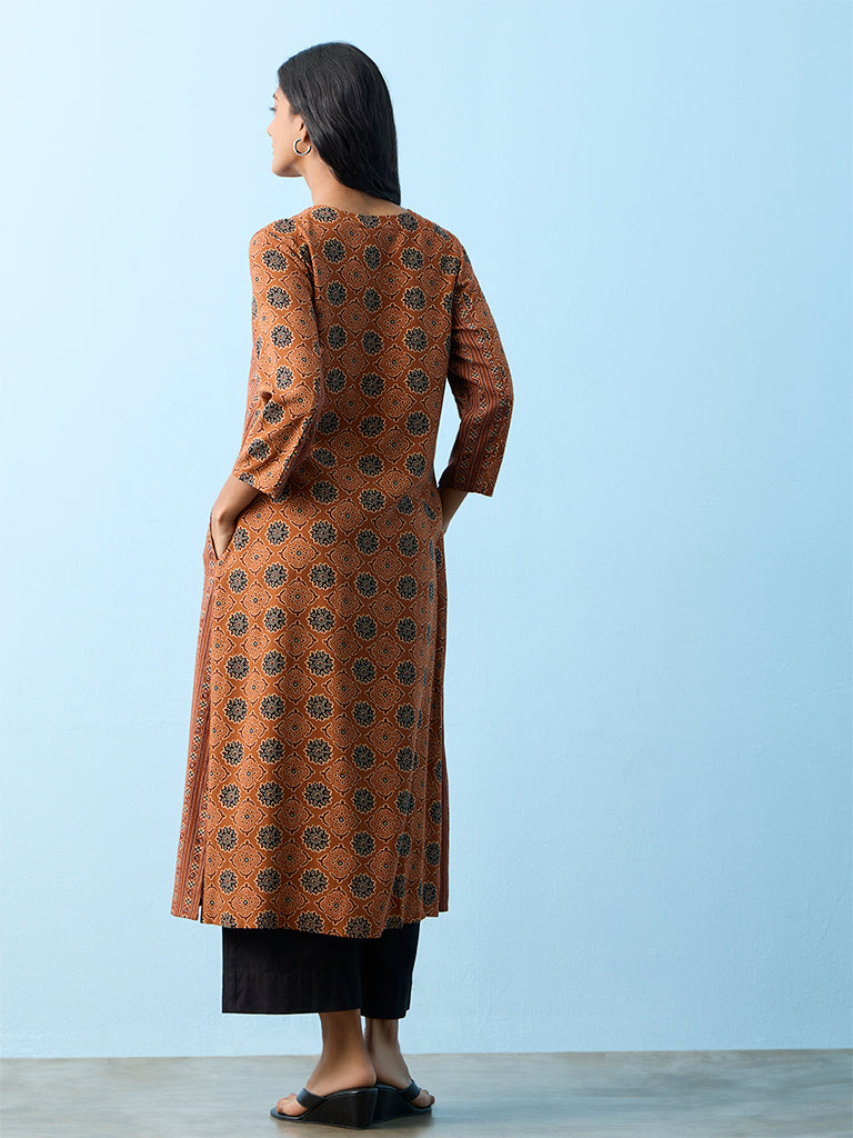 Utsa Rust Printed A-Line Kurta