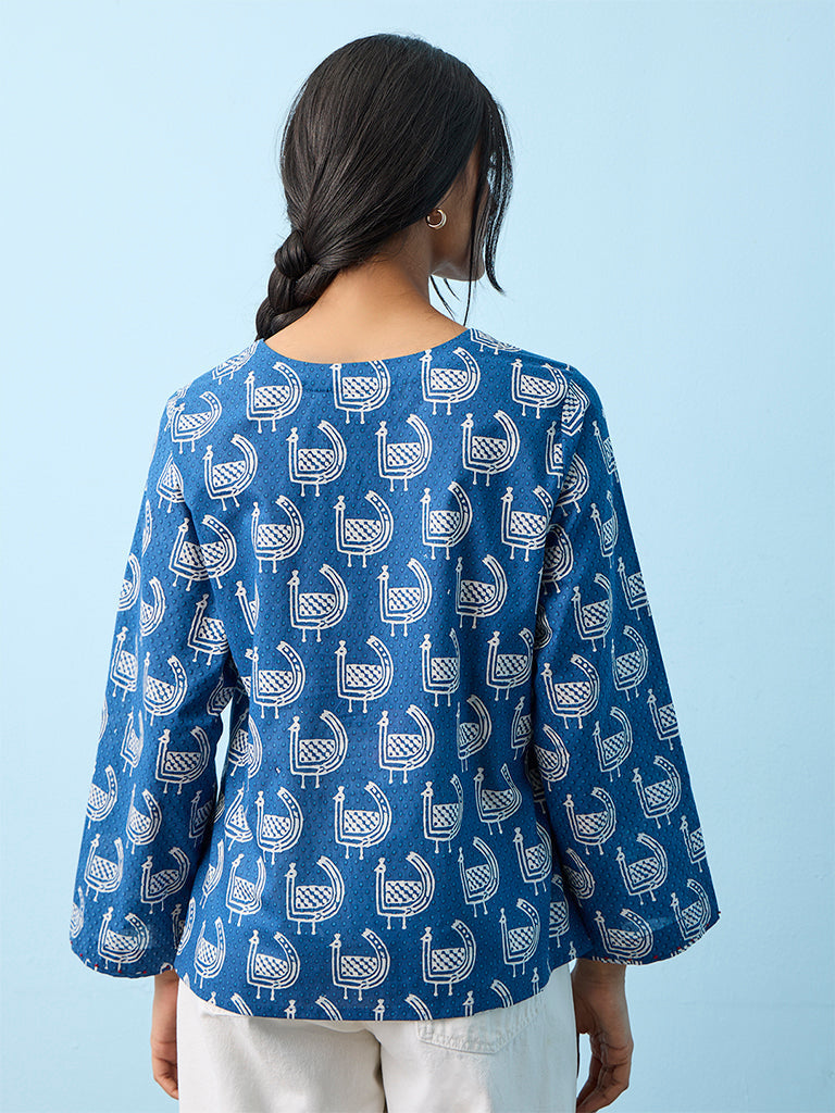 Utsa Blue Printed Cotton Tunic
