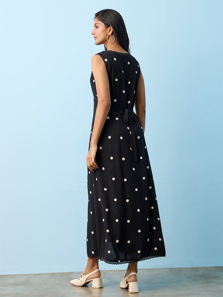 LOV Black Polka Dot Printed A-Line Dress