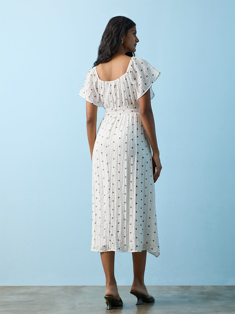 LOV White Polka Dot Printed A-Line Dress