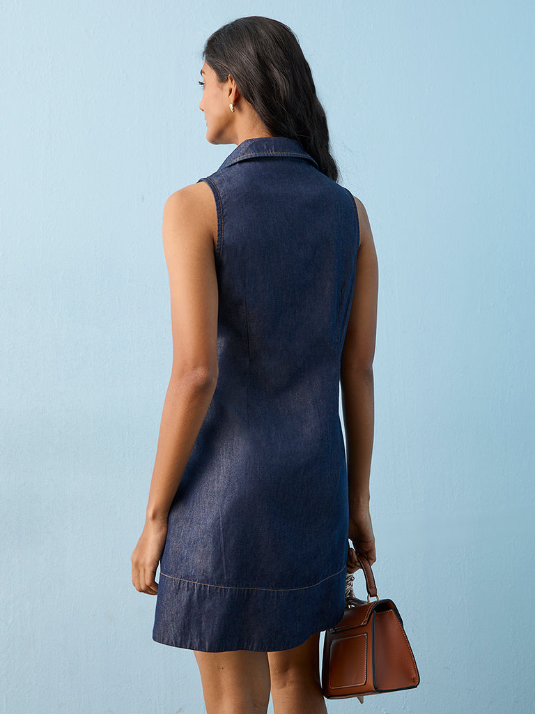 LOV Dark Blue Denim A-Line Dress
