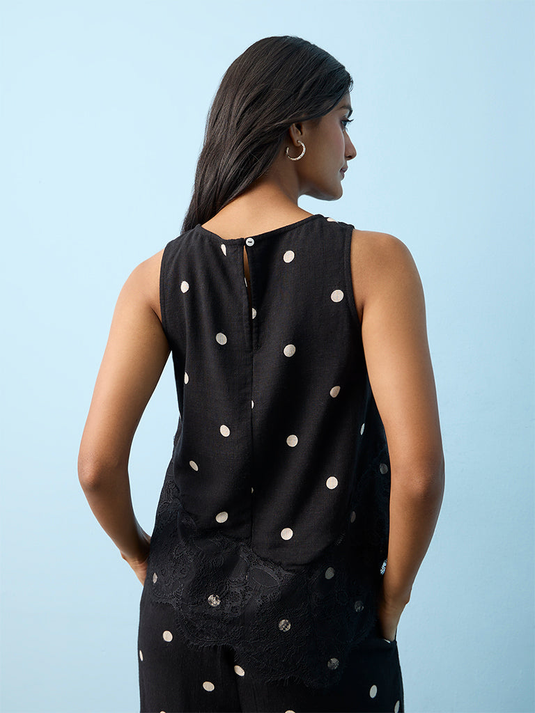 LOV Black Polka Dot Printed Top