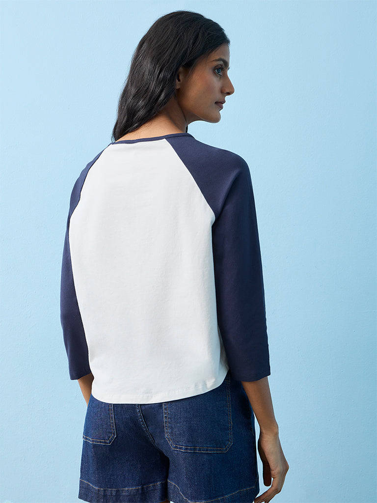 LOV Off-White Colour-Blocked Cotton-Blend T-Shirt