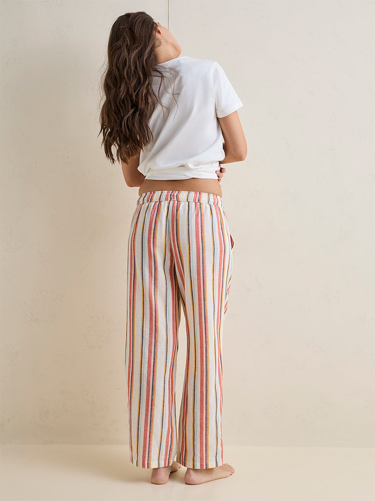Wunderlove Red Striped Cotton High-Rise Pants