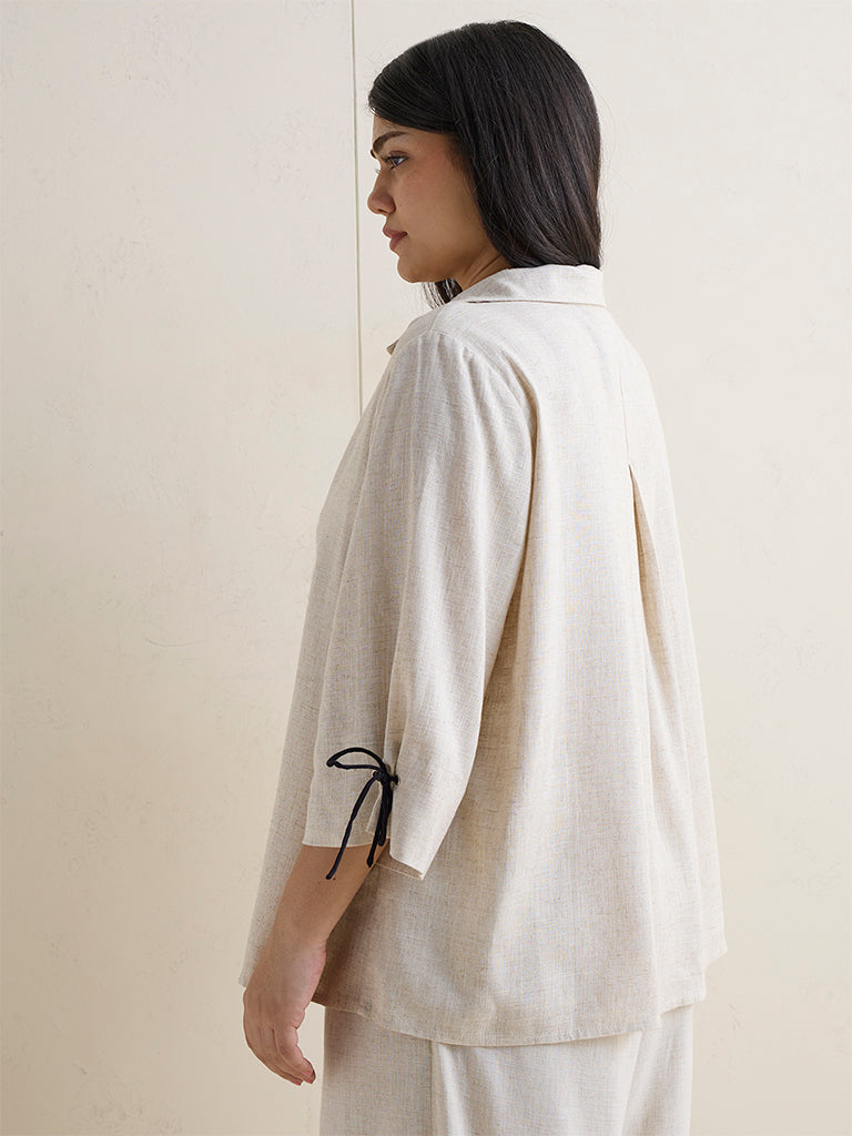 Gia Beige Solid Cotton Blouse