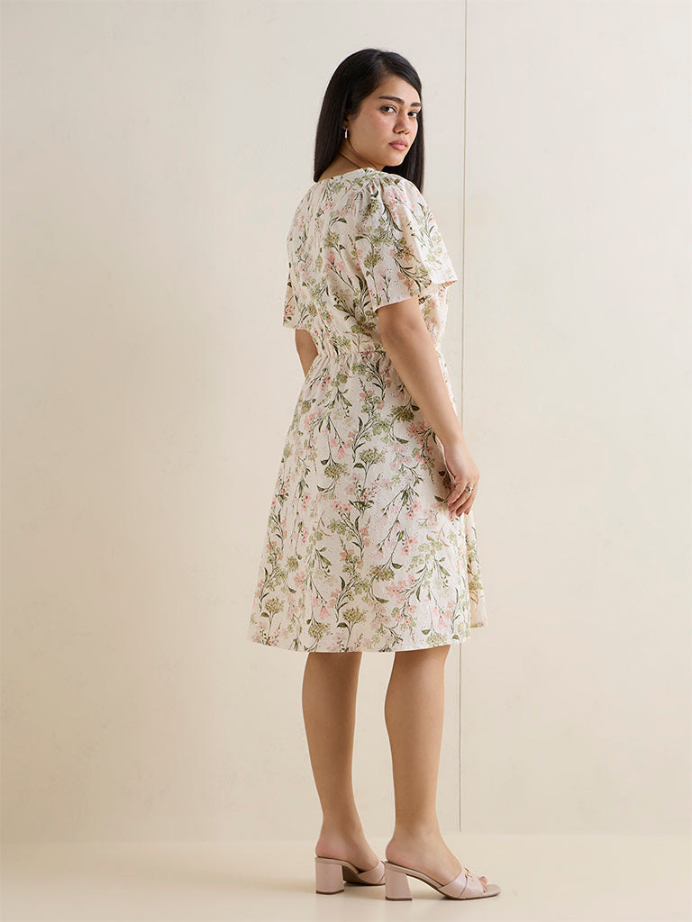 Gia Multicolour Floral Pattern A-Line Cotton Dress