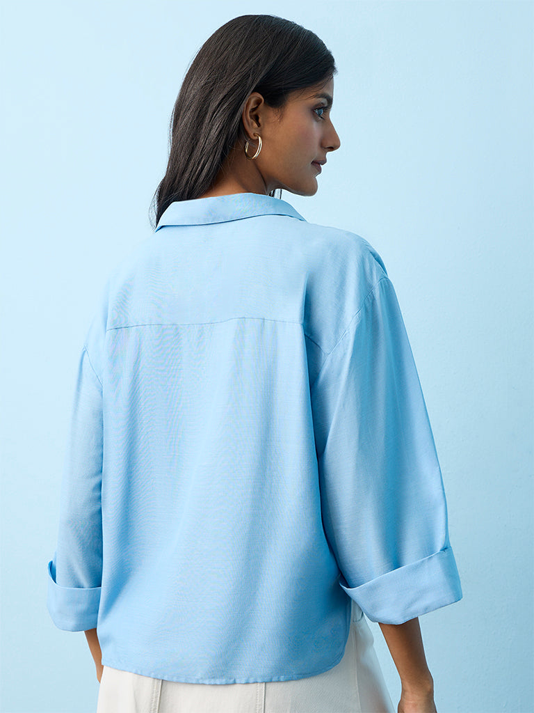 LOV Blue Floral Embroidered Blouse