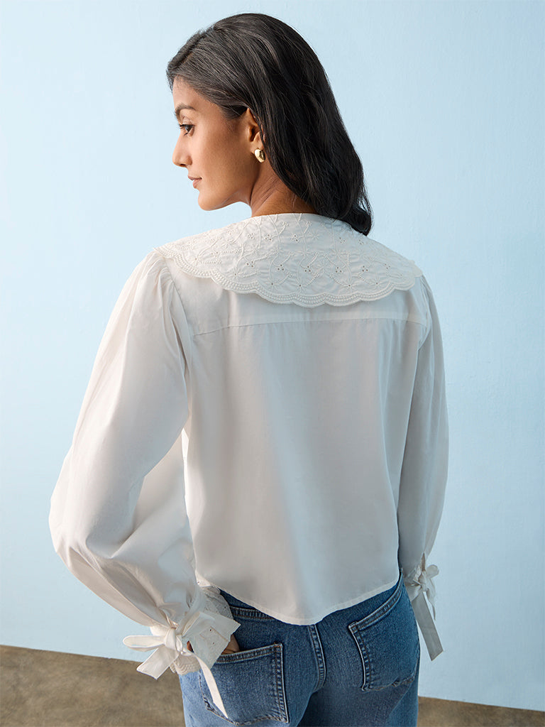 LOV White Embroidered Cotton Blouse