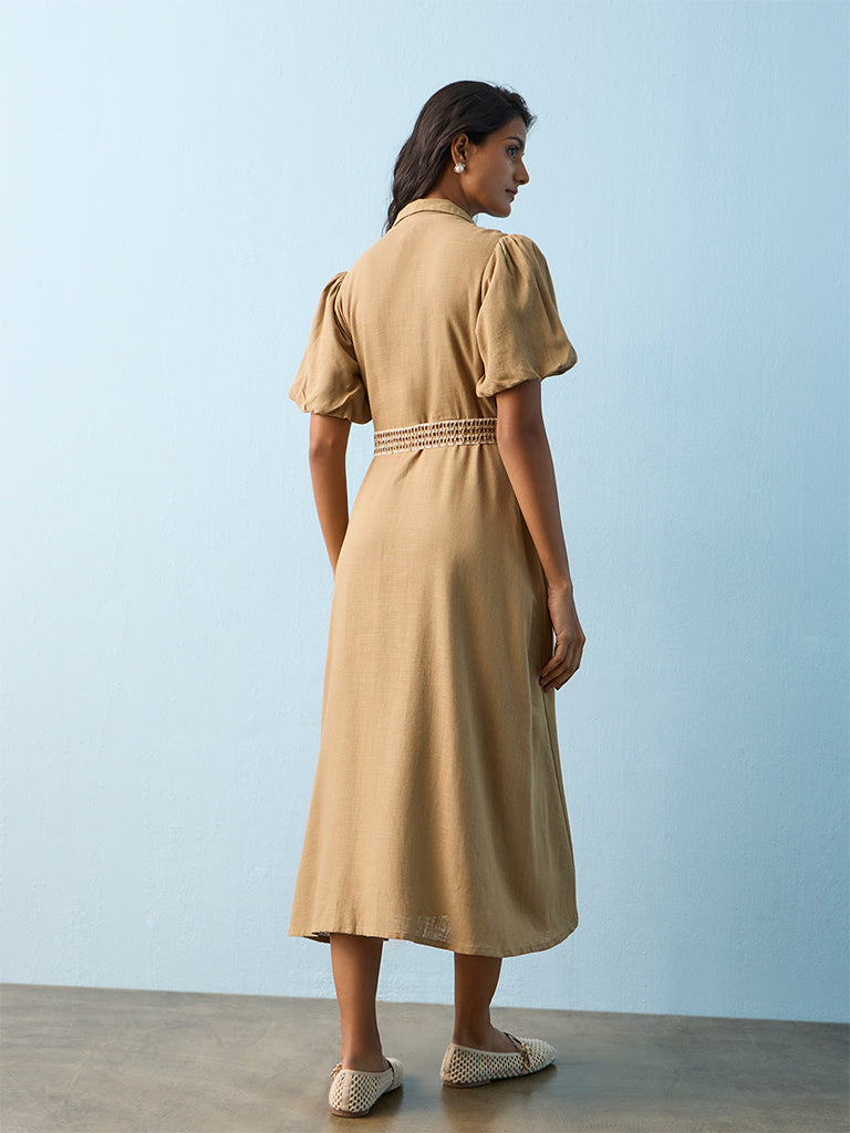 LOV Dark Beige A-Line Dress with Belt
