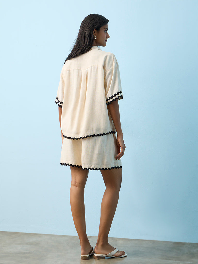 LOV Off-White Rick Rack Detail High-Rise Shorts