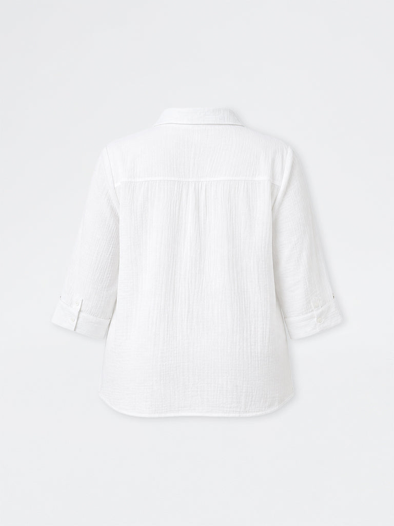 Gia White Floral Embroidered Cotton Blouse