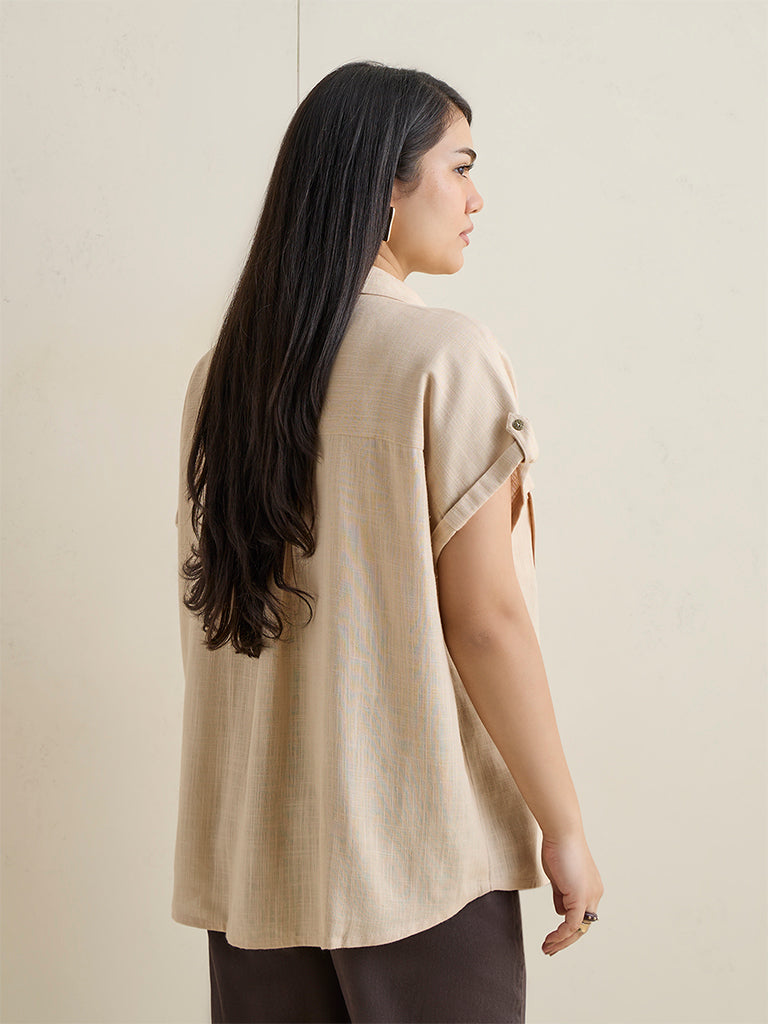 Gia Beige Solid Blouse