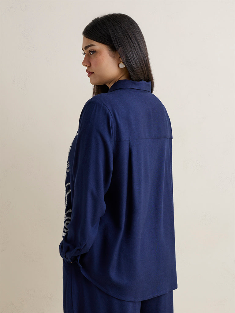 Gia Navy Embroidered Shirt