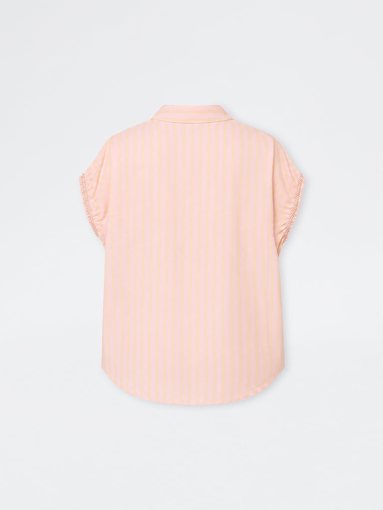 Gia Pink Striped Cotton-Blend Blouse