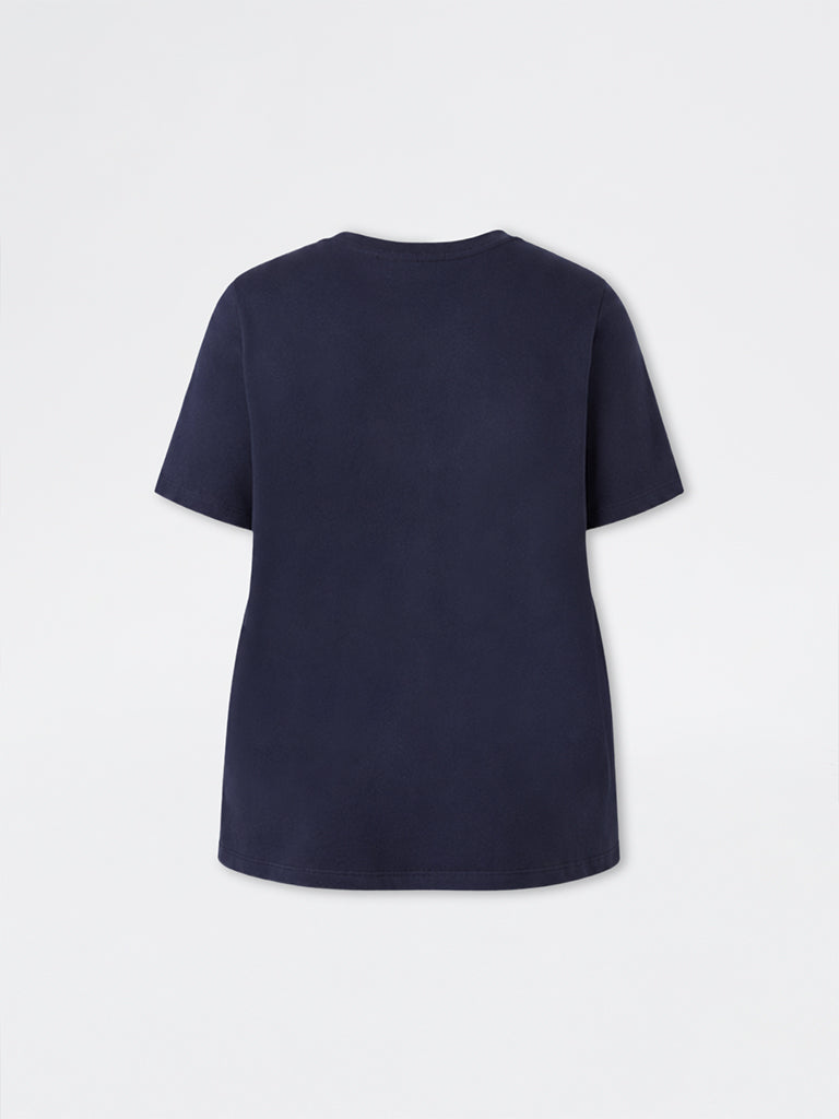 Gia Navy Floral Embroidered Cotton-Blend T-Shirt