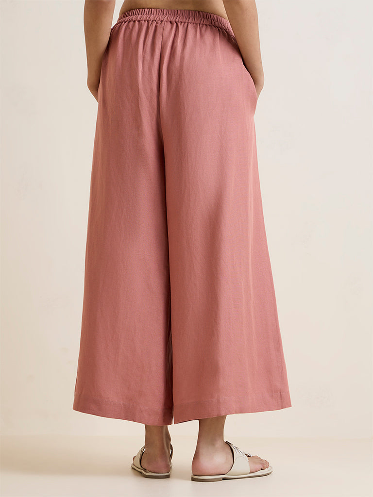 Zuba Dusty Pink Linen-Blend Palazzos