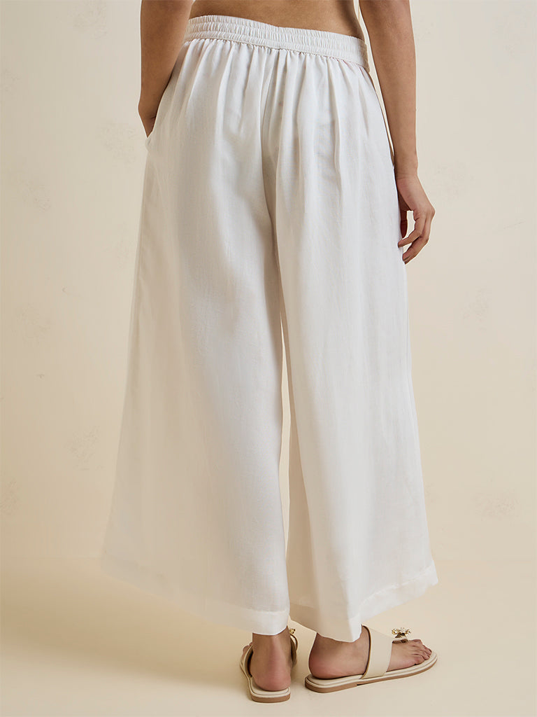 Zuba Off-White Solid Palazzos