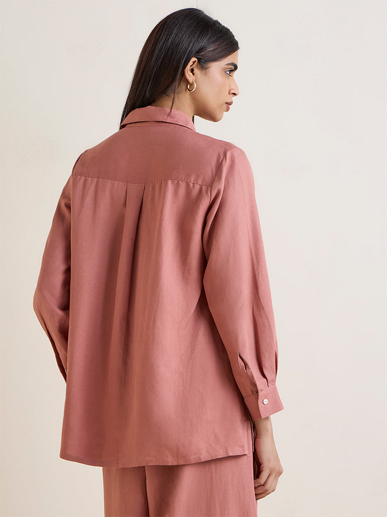 Zuba Dusty Pink Floral Embroidered Linen-Blend Tunic