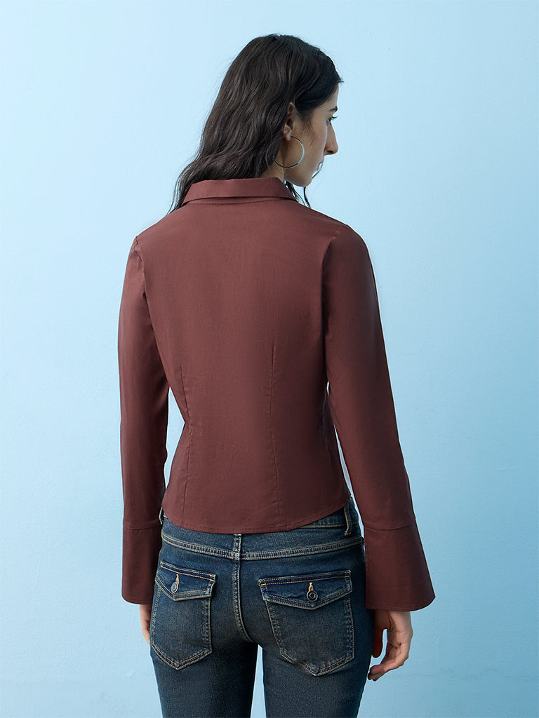 Nuon Dark Brown Solid Blouse
