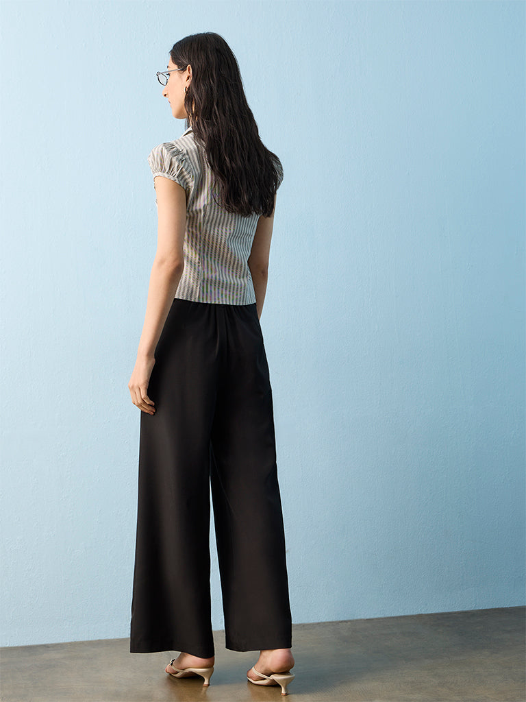 Nuon Black High-Rise Trousers with an Eyelet Belt