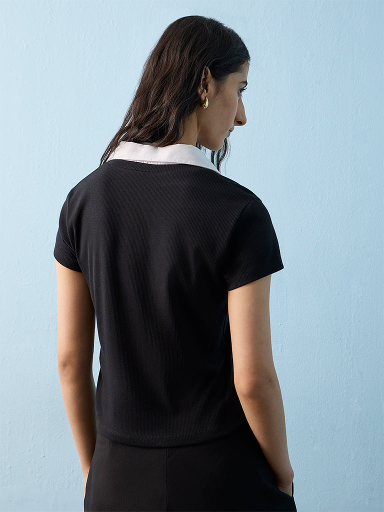 Nuon Black Solid Cotton T-Shirt