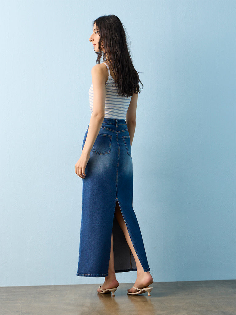 Nuon Blue Washed High-Rise Denim Skirt