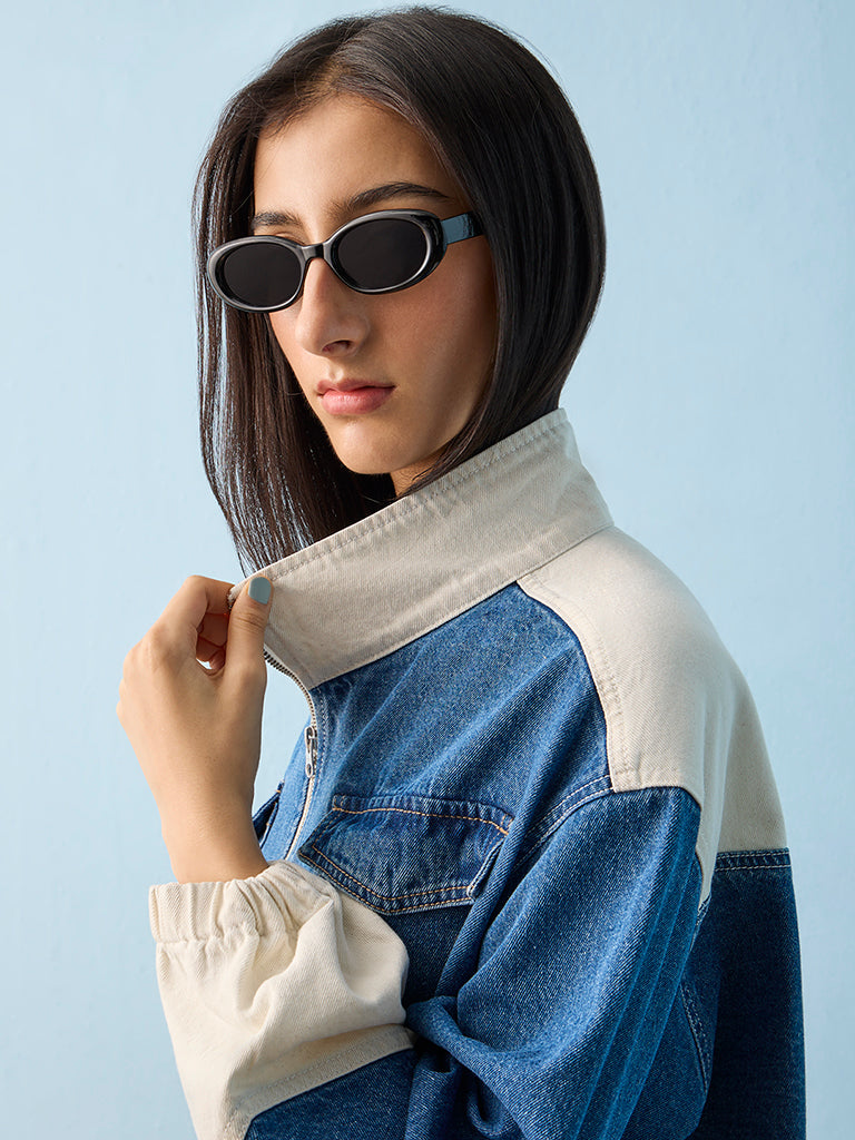 Nuon Blue Colour-Blocked Denim Jacket