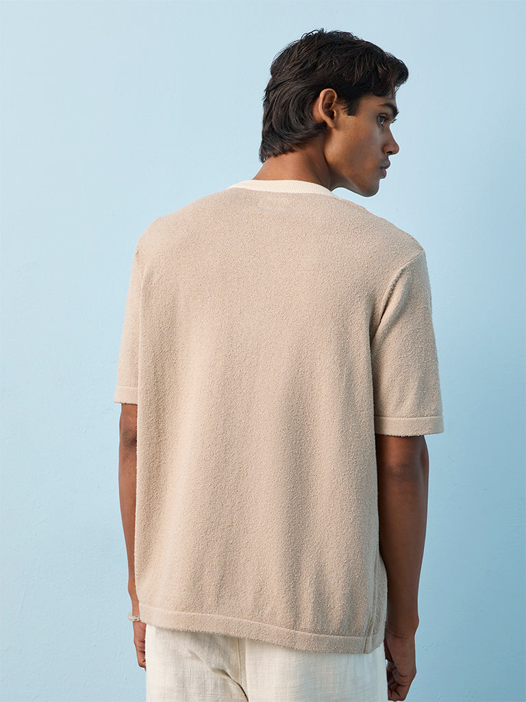 ETA Beige Textured Relaxed-Fit Cotton-Blend T-Shirt