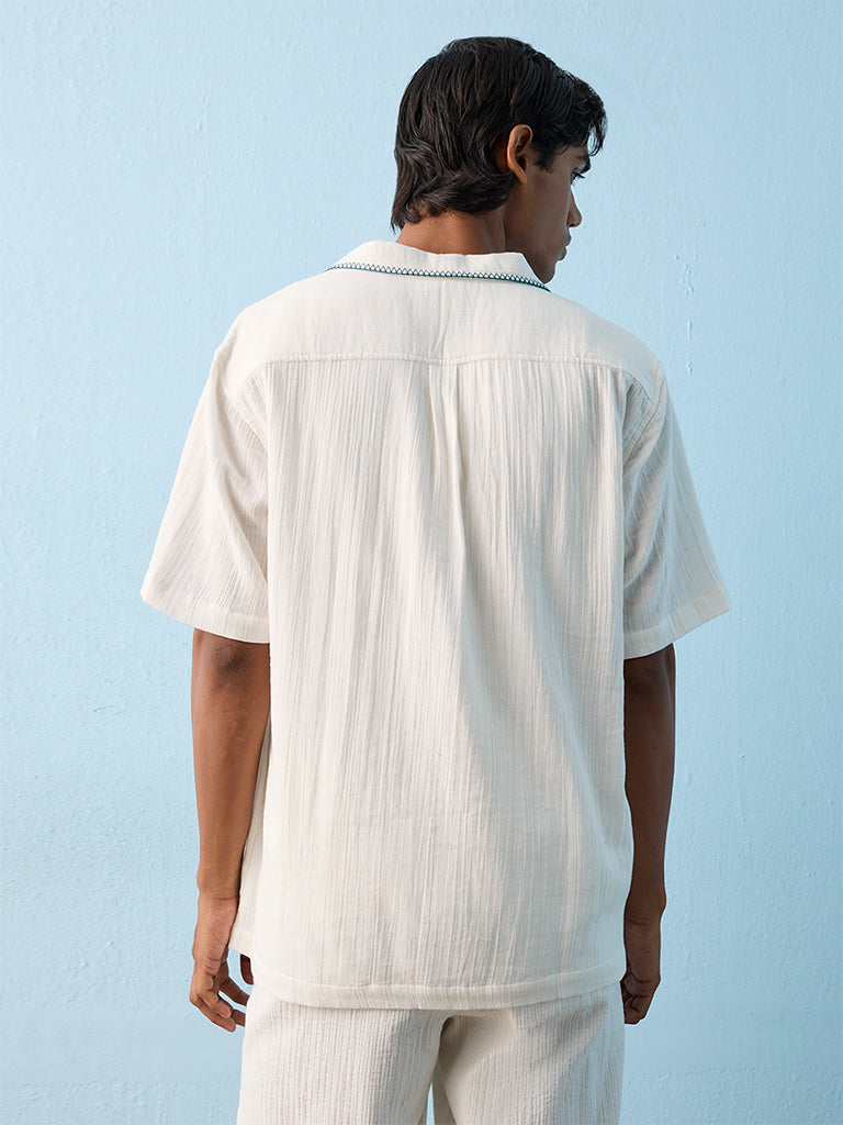 ETA Off-White Botanical Embroidered Relaxed-Fit Cotton Shirt