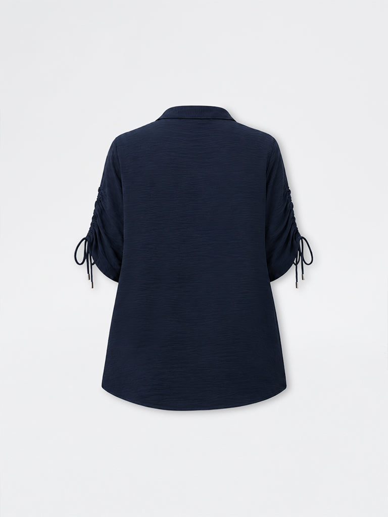 Gia Navy Crinkle-Textured Shirt