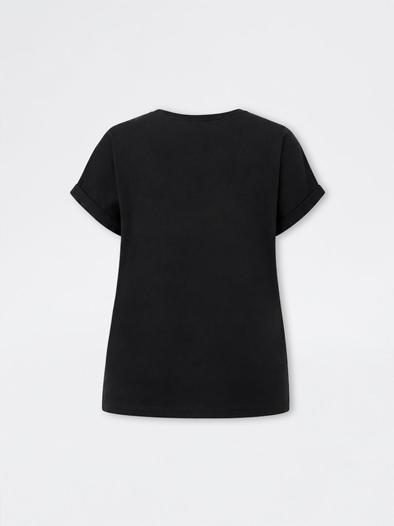 Gia Black Floral Embroidered Cotton T-Shirt