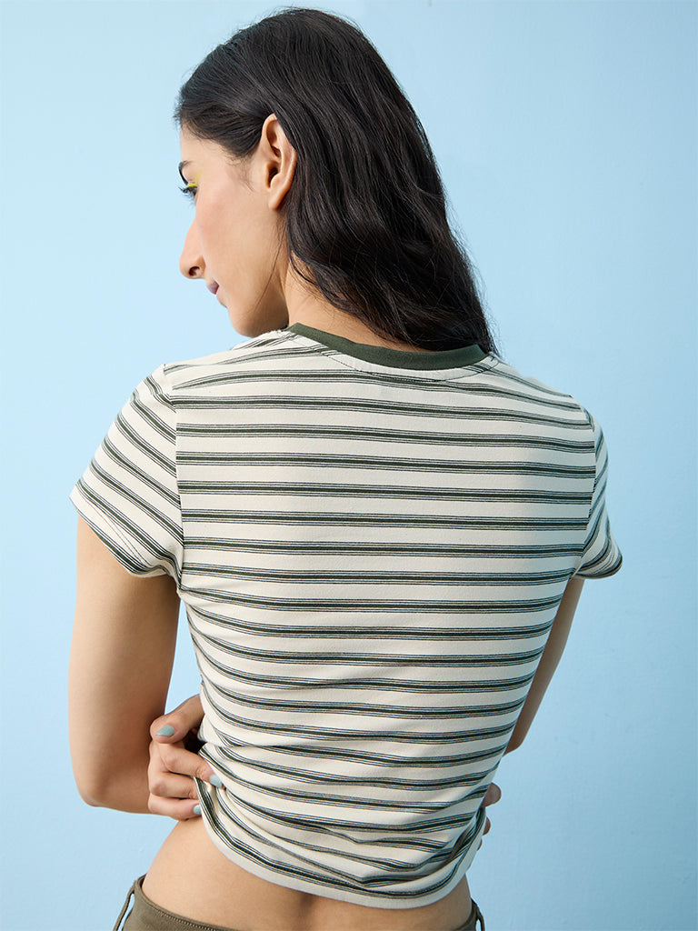 Nuon Off-White Striped Cotton T-Shirt