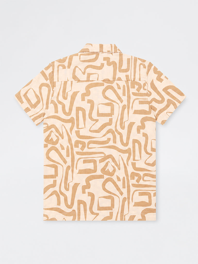 Boys Beige Abstract Printed Shirt