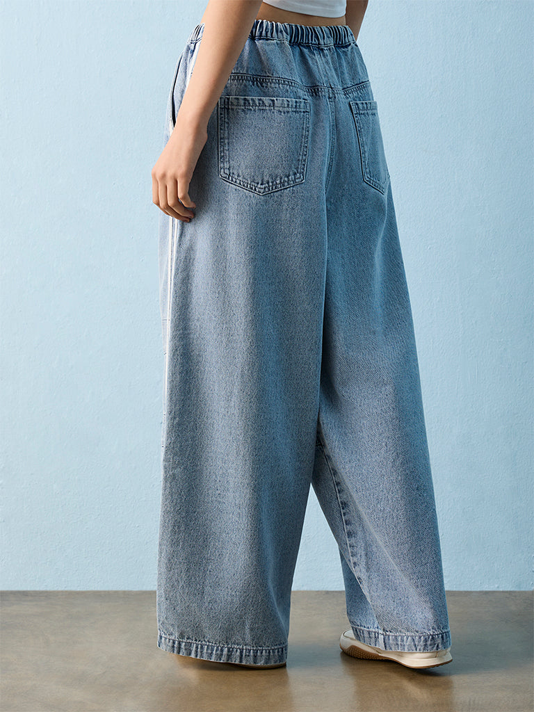 Nuon Light Blue Striped High-Rise Jeans