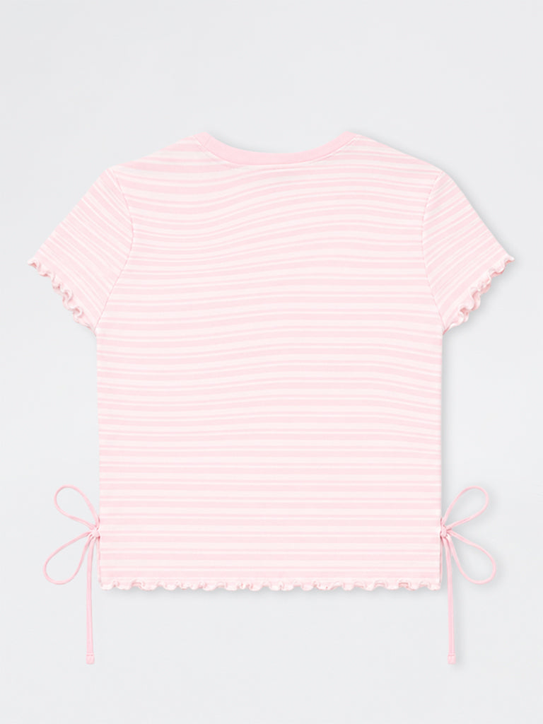 Girls Pink Striped Cotton Top