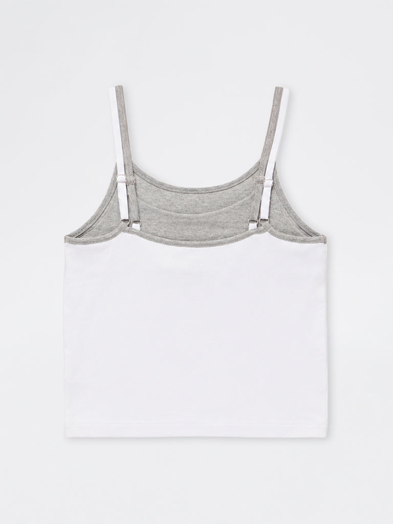 Girls White Graphic Printed Cotton-Blend Top