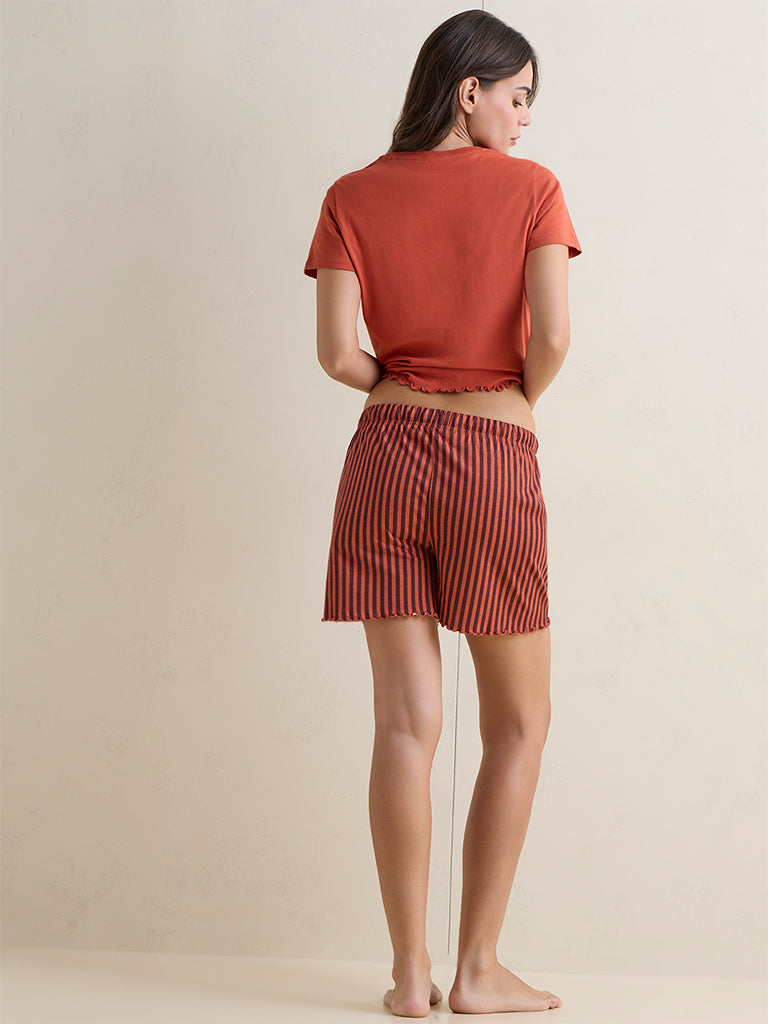 Wunderlove Orange Printed Cotton T-Shirt and Shorts Sets